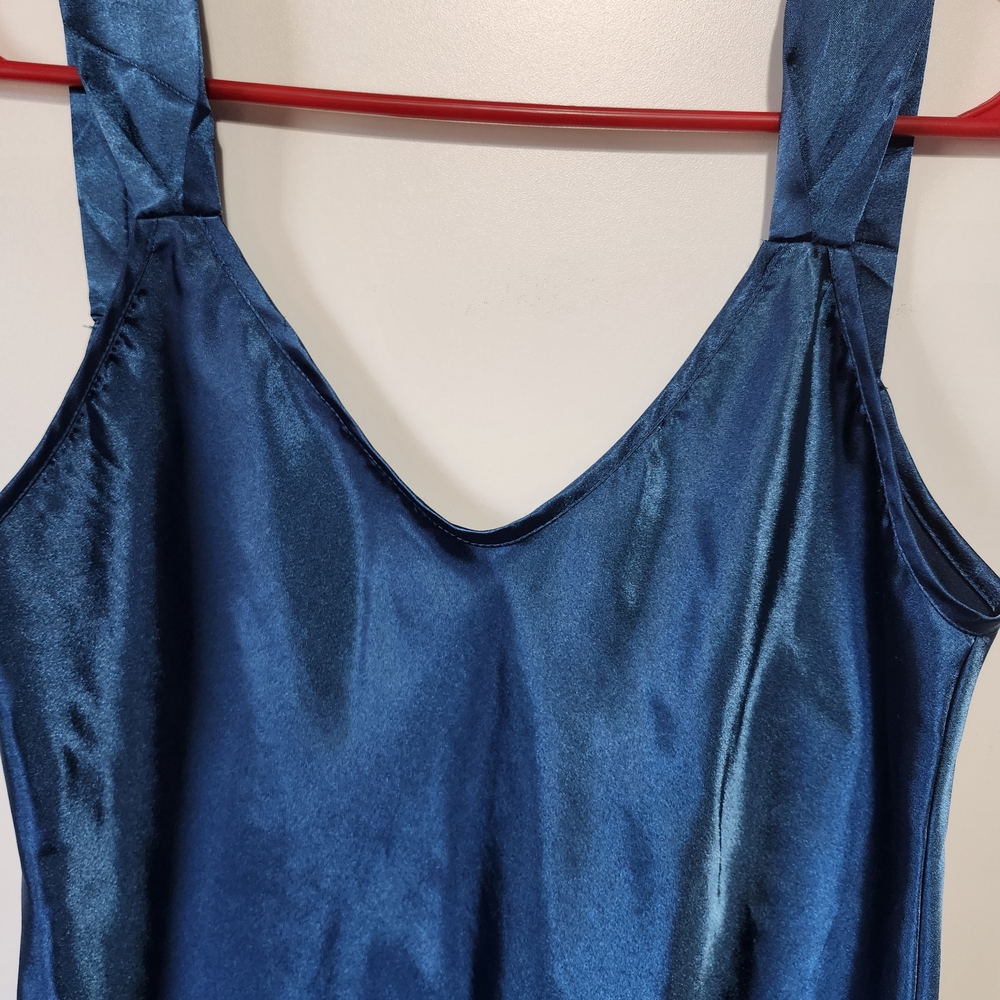 Vintage Honors Intimates Slip Nightgown Size S Deep V Back Teal Y2K Glam - Picture 2 of 11